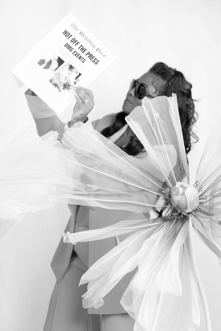 Alexandria Design House editorial portrait with floral installation